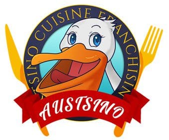 logo for Austsino featuring duck and knife/fork